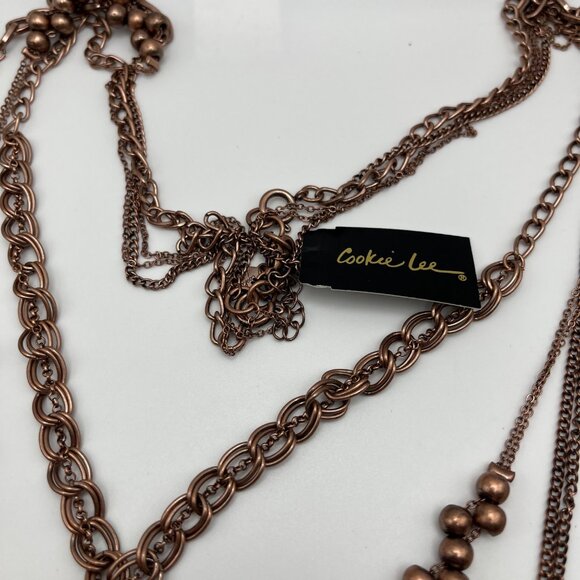 VTG Cookie Lee Multi-Layered Copper Heart Pendant Necklace‎ With Beads & Chains - Picture 4 of 5